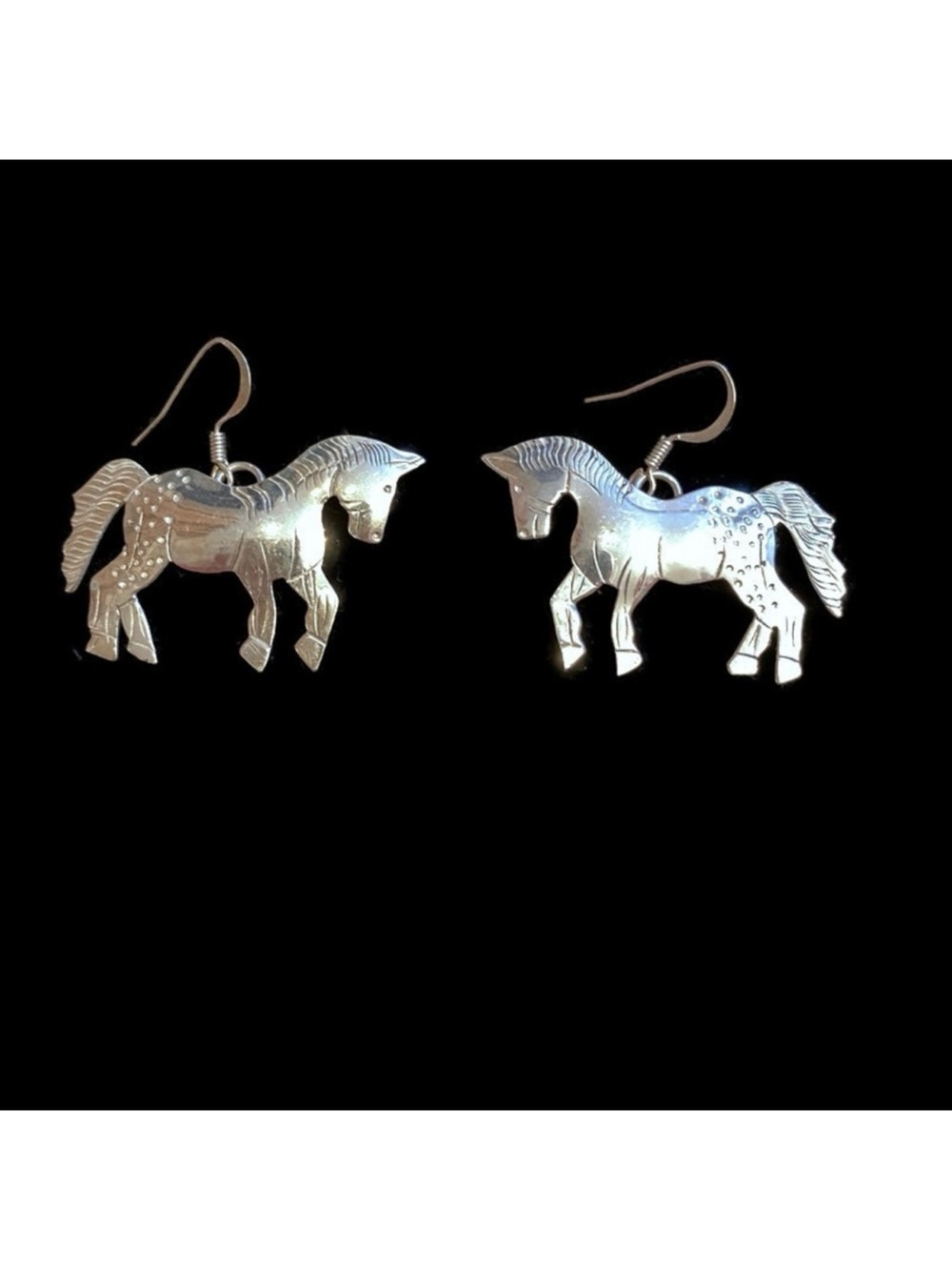 LY LOUISE YAZZIE EARRINGS STERLING SILVER HORSE EQUINE EQUESTRIAN FRENCH WIRES